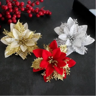 Flor simulada Natal ouro em pó oco tridimensional acessórios Decoração da árvore de Natal - CY802156