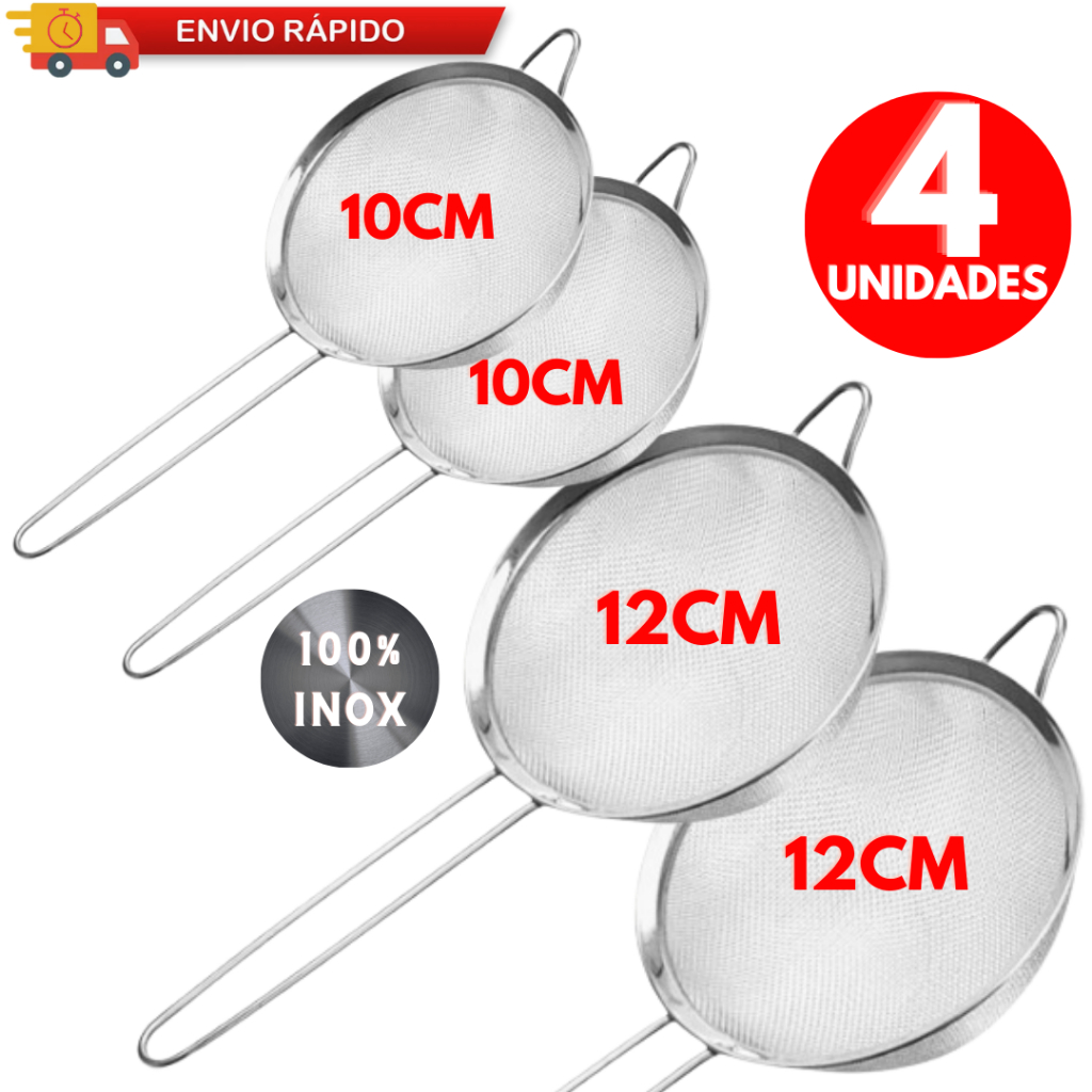 Kit 4 Peneira 2 De 10Cm E 2 De 12cm Peneiras De Cozinha Em Aço Inox ...