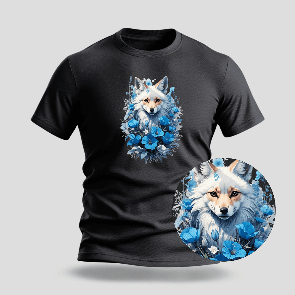 Camiseta Premium Estampa Raposa Azul - 100% Algodão - 050