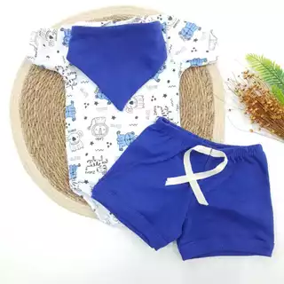 Kit de Body para Bebê Canelado Colorido Algodão Babador Short Bory RN