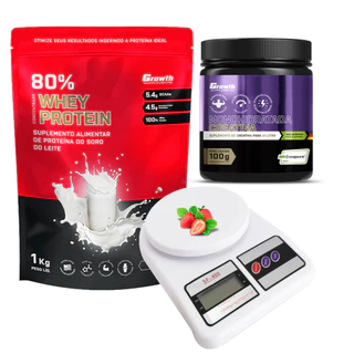 Whey Protein + Creatina Mono 100G Growth + Balanca Cozinha