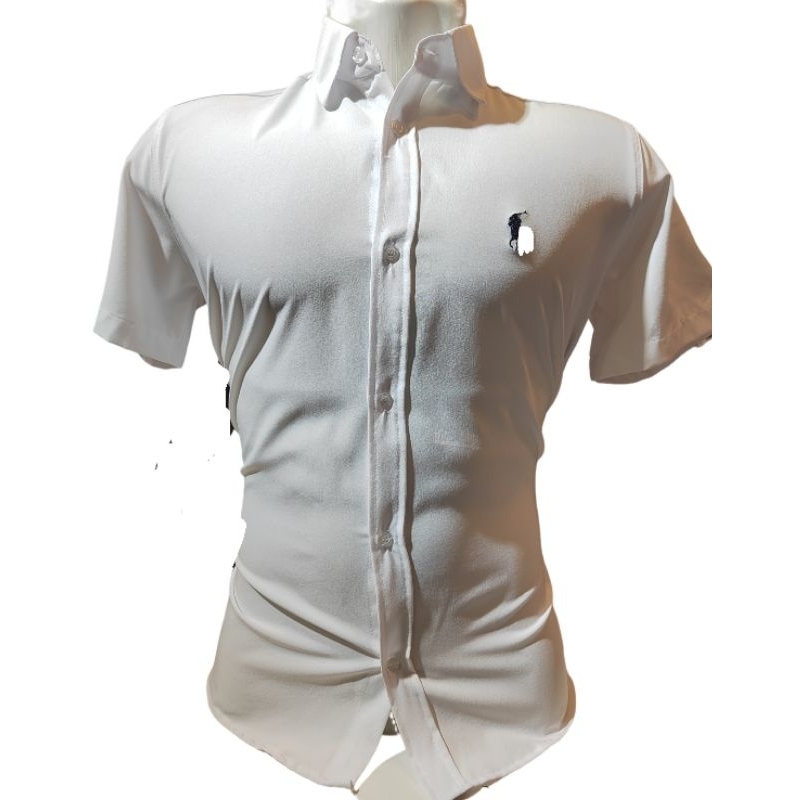 camisa social manga curta slim fit com elastano não amassa passa fácil