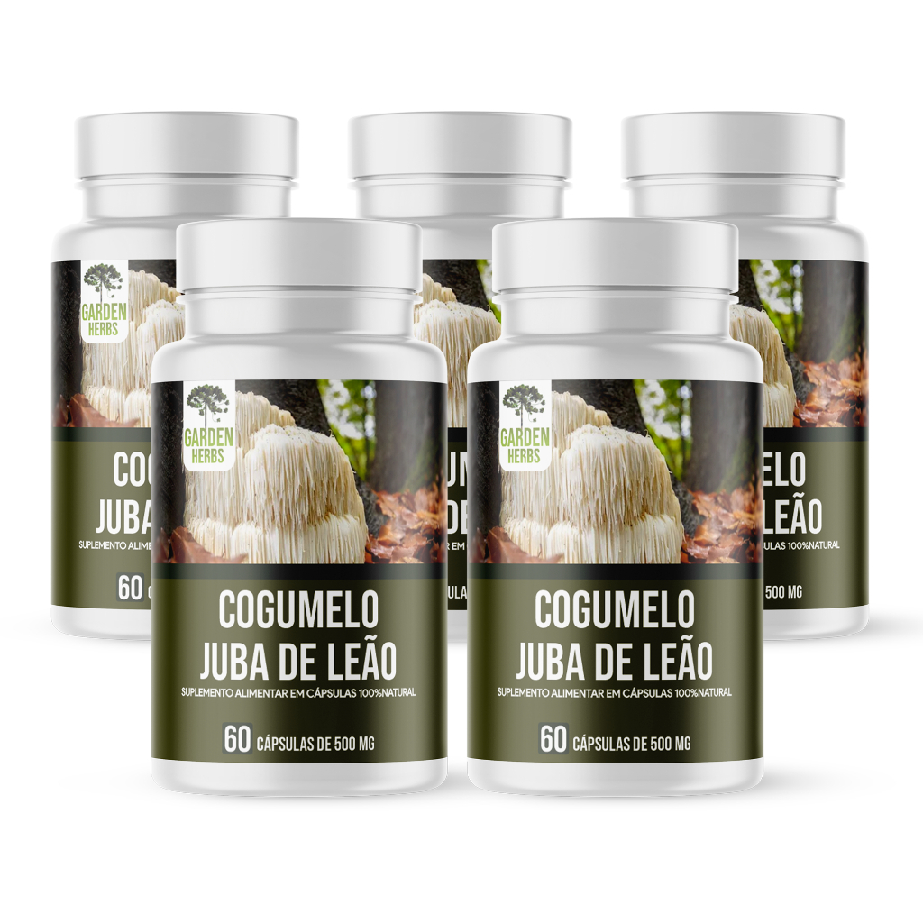 Cogumelo Juba de Leão ( 100% legítimo ) 500 Mg - 60 cápsulas - Kit 5 ...