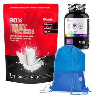 Whey Protein 1KG + Multivitaminico Growth + Mochila Academia
