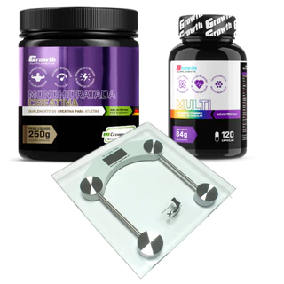 Creatina 250G Creapure + Multivitaminico Growth + Balança