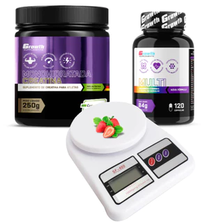 Creatina 250G + Multivitaminico Growth + Balança Cozinha