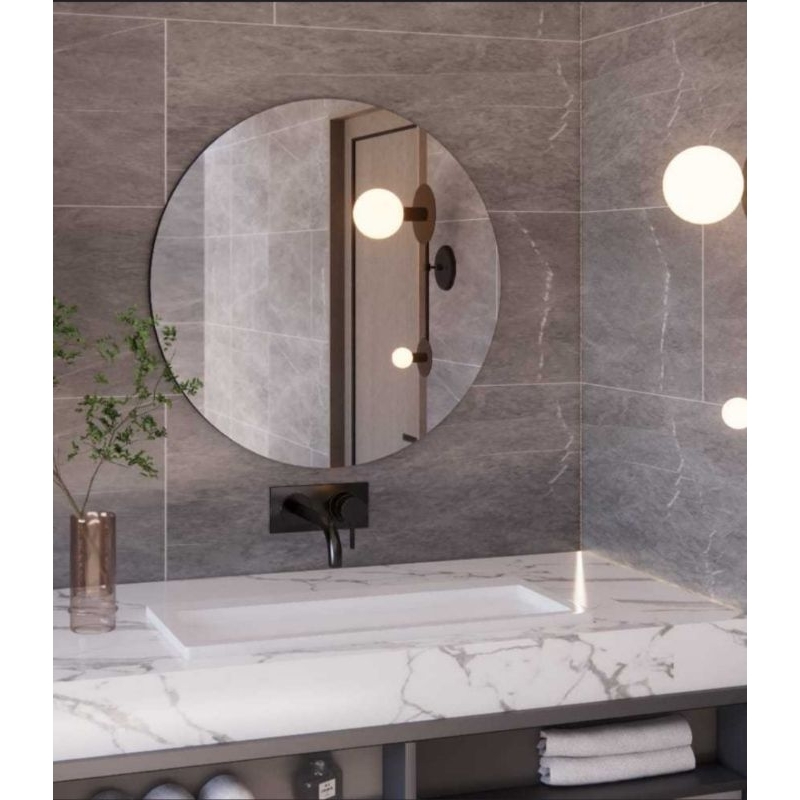 Espelho Redondo Lapidado 60cm Para Sala + Kit Instalação