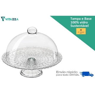 Porta Bolo Boleira De Vidro Pluma Com Pé 32cm Vitazza