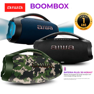 Caixa de Som Boombox Plus AIWA Bluetooth IP66 Preta, Azul e Camuflada em Oferta na Shopee