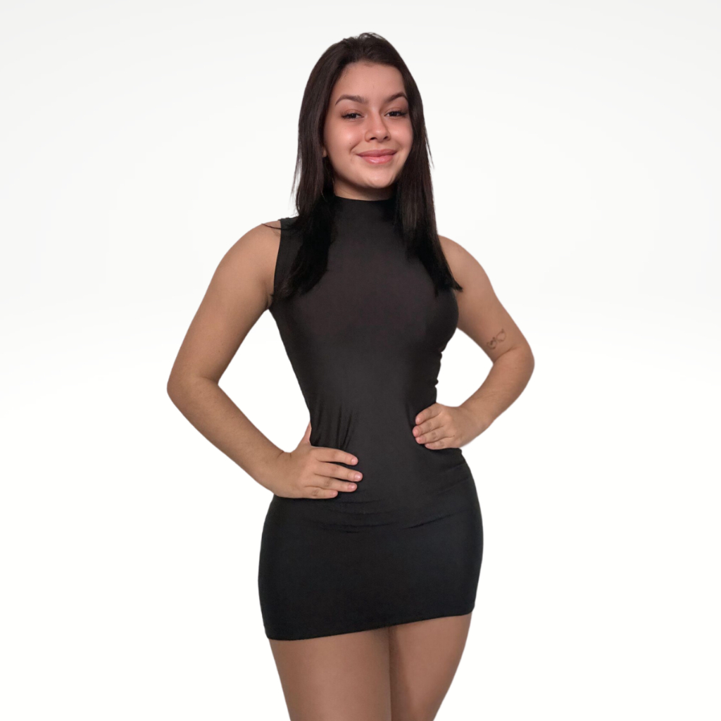 Gola Alta Vestido Colado Com Bota Vestido Preto Curto Com Bota Cano Alto  Vestido Tubinho Preto Justo