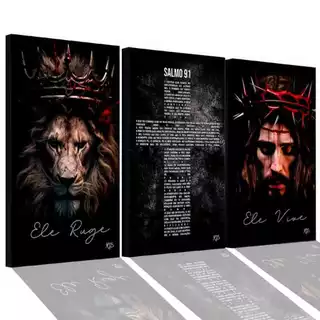 Quadro Decorativo Religioso Salmo 91 Jesus Cristo Leão de Júda Ele Ruge Ele Vive Exclusivo