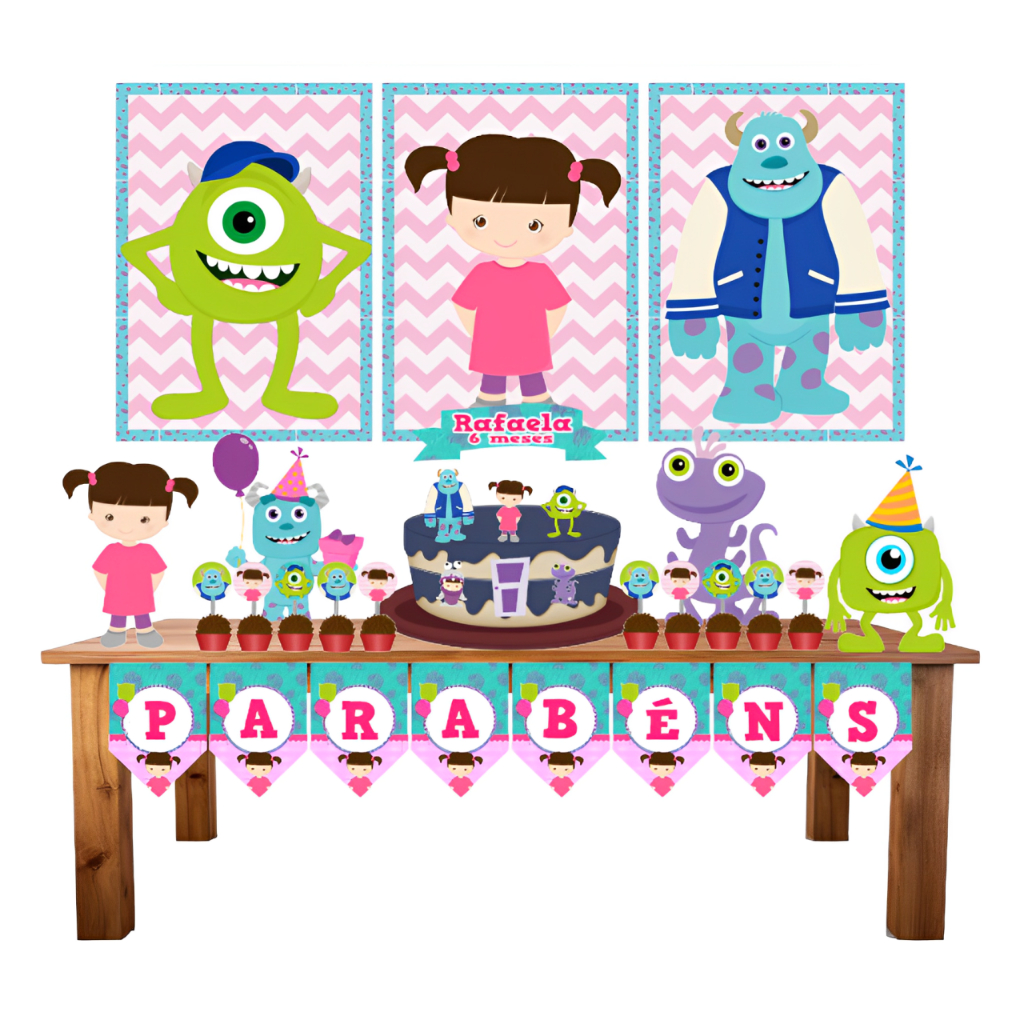 Kit Decoração Festa em Casa Tema Monstros SA Menina | Shopee Brasil