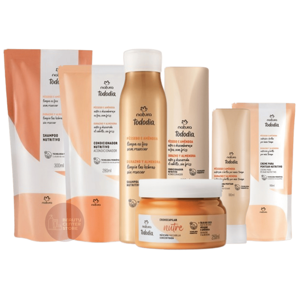 Natura Tododia Cabelos Nutritivo - Pêssego e Amêndoa - Shamp, Cond, Creme para Pentear e Máscara