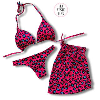 Biquini Feminino Triquini kit com 3 peças com Shorts Conjunto Verão Color Trend