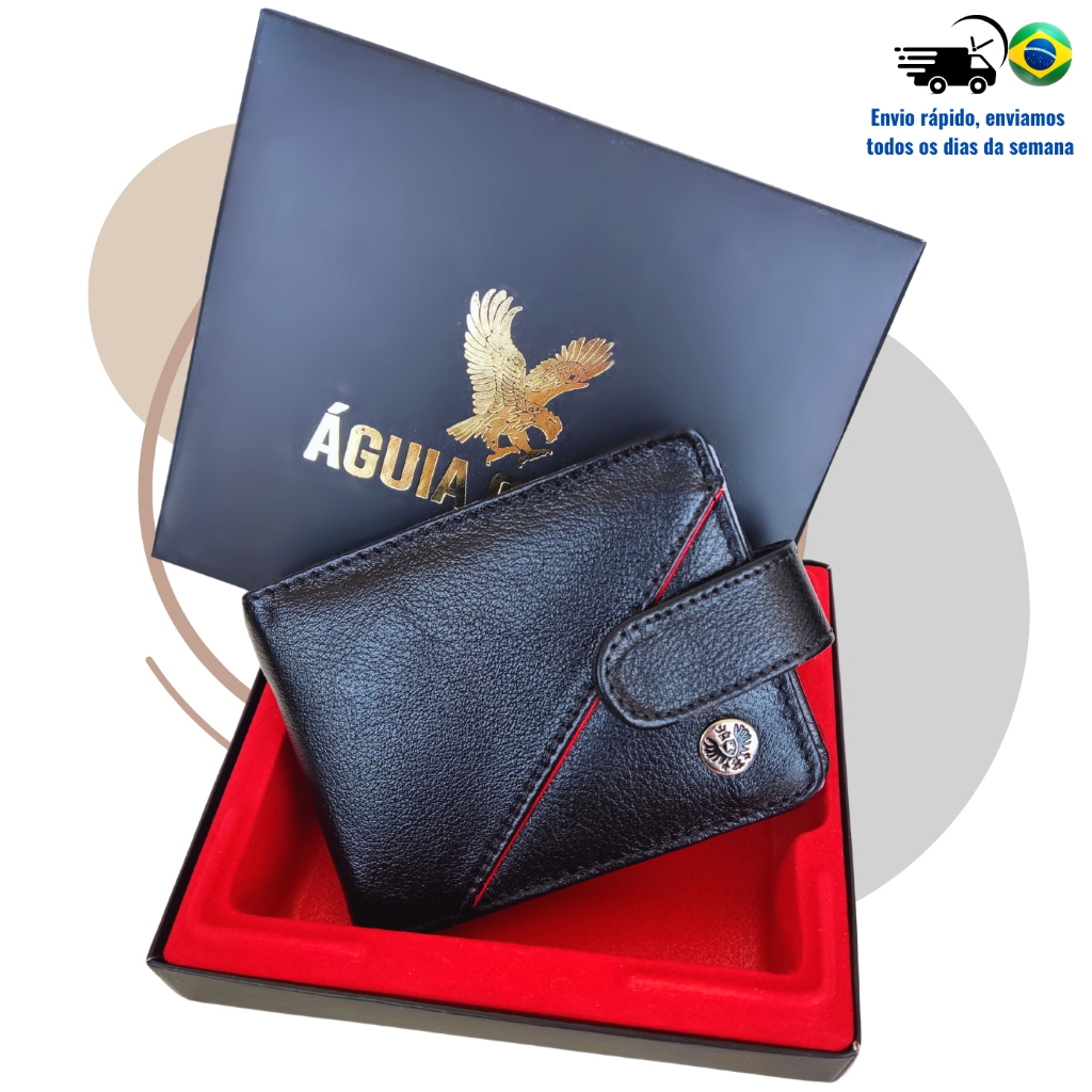 Carteira Masculina Couro Legitimo Luxo Águia Couro Cor Preto Premium Presente