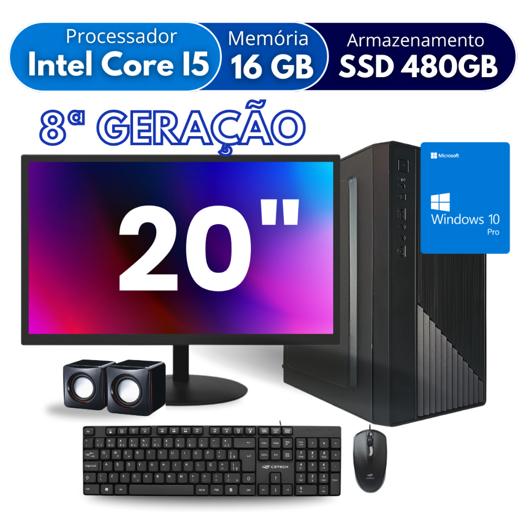 Pc Completo I5 Geracao 8 16 Gbddr4 Ssd 480 Gb Monitor 20 W10