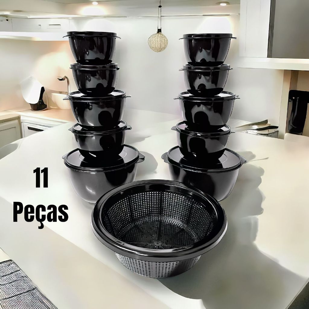 KIT 11 PEÇAS REDONDO PRETO OU JOGO 10 BOLL 500 ML