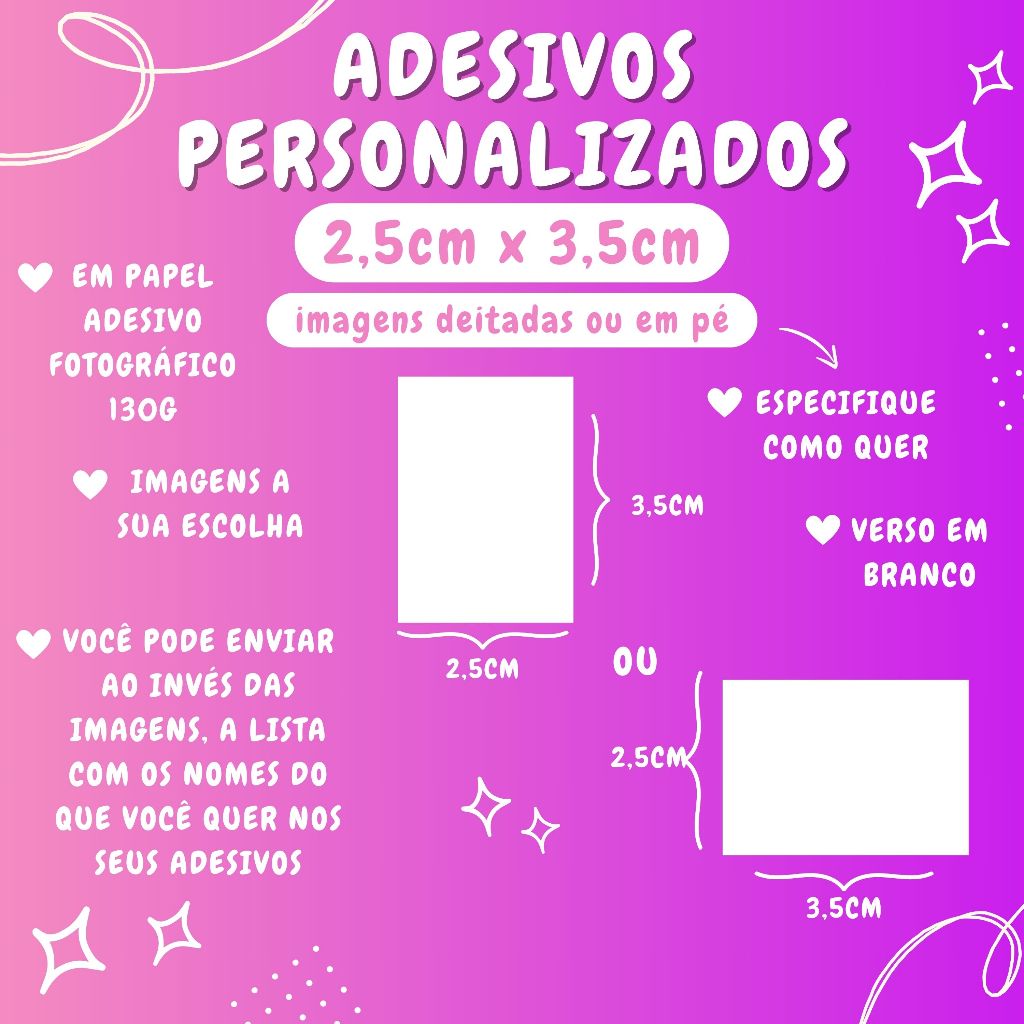 Adesivos Personalizados 2,5cm x 3,5cm em quantidade