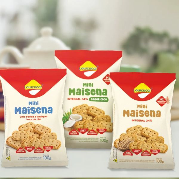 Biscoito Mini Maisena Lowçucar Sabores 100g Integral Coco Zero açucares ...