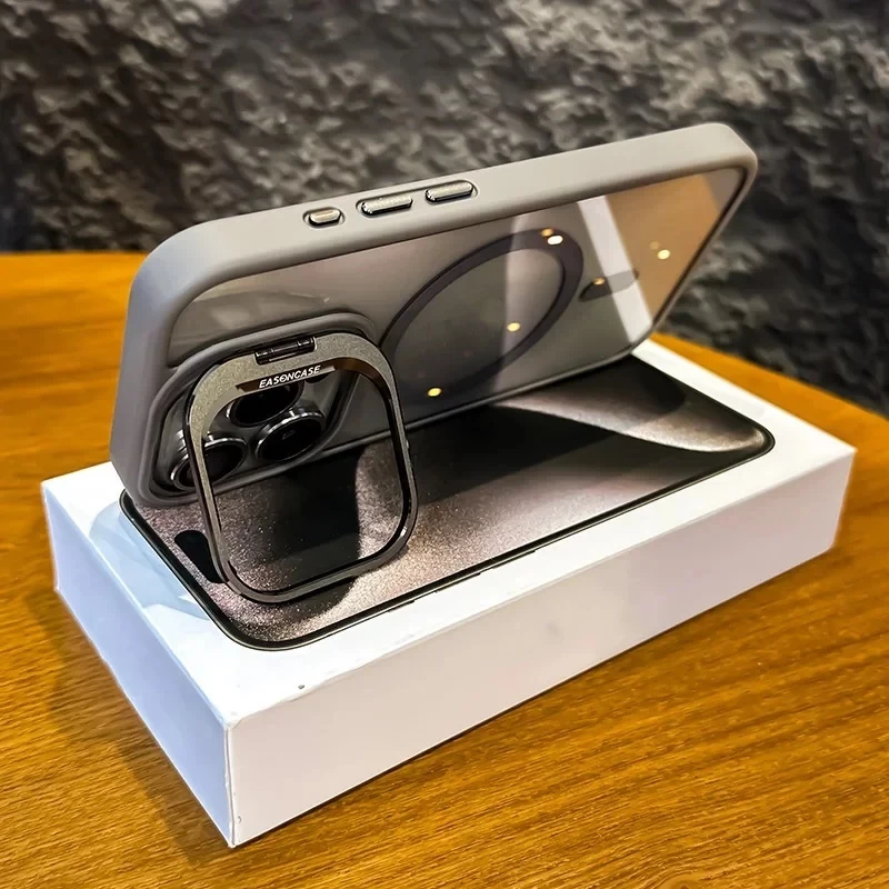 Magnética Capa De Celular Para iPhone 13 14 15 15Pro 15Promax Suporte De Câmera metálico Dobrável