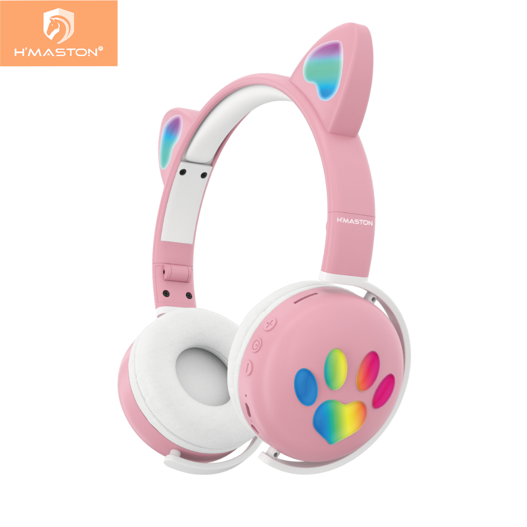 H'maston EJ-040 Fone gatinho sem fio bluetooth 5.0 bonito gato forma luminosa fone de ouvido