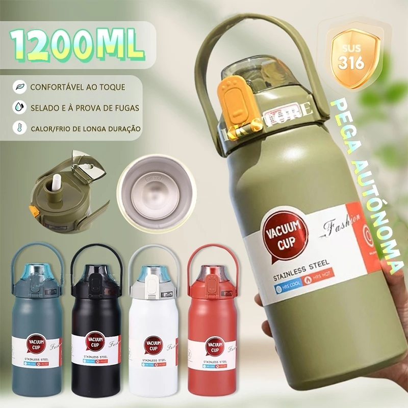 Garrafa de água de 1200 ml de grande capacidade Chaleira portátil de aço inoxidável 316 com isolamento a vácuo