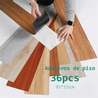 Kit 36 PC Adesivo de Piso Madeira Moderno Antiderrapante Lavável 91,4x15,2cm vinílico 1.5mm