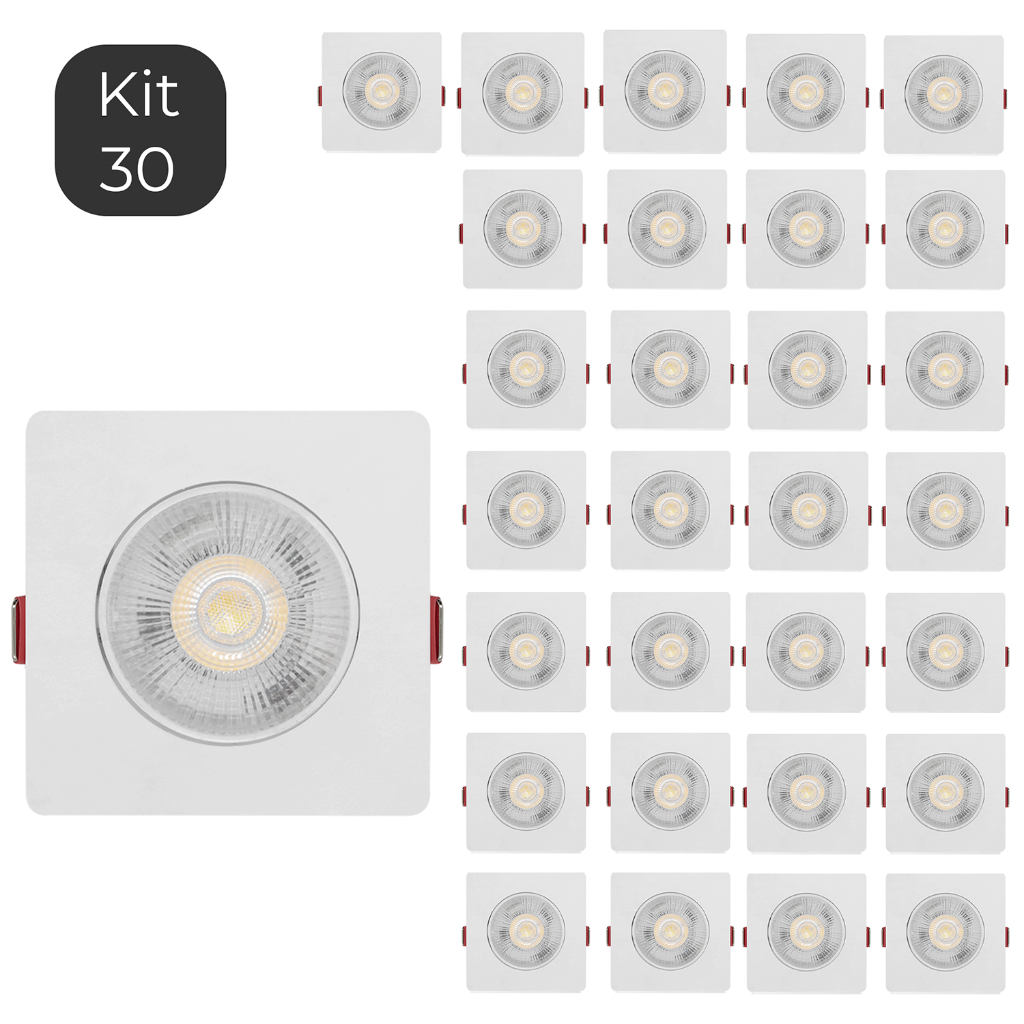 Kit 30 Spot Led 7w Direcionável Embutir Quadrado Luz Branco Frio Neutro ou Quente Bivolt 110v 220v