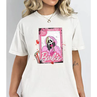 Camiseta Oversized Estampada Feminina Halloween Boneca Rosa Algodão
