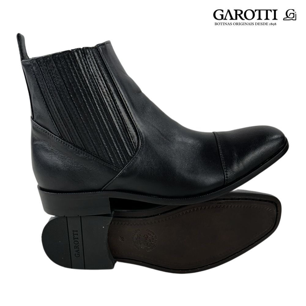 Bota Botina Masculina Garotti Preta Couro Pelica Solado De Couro ...