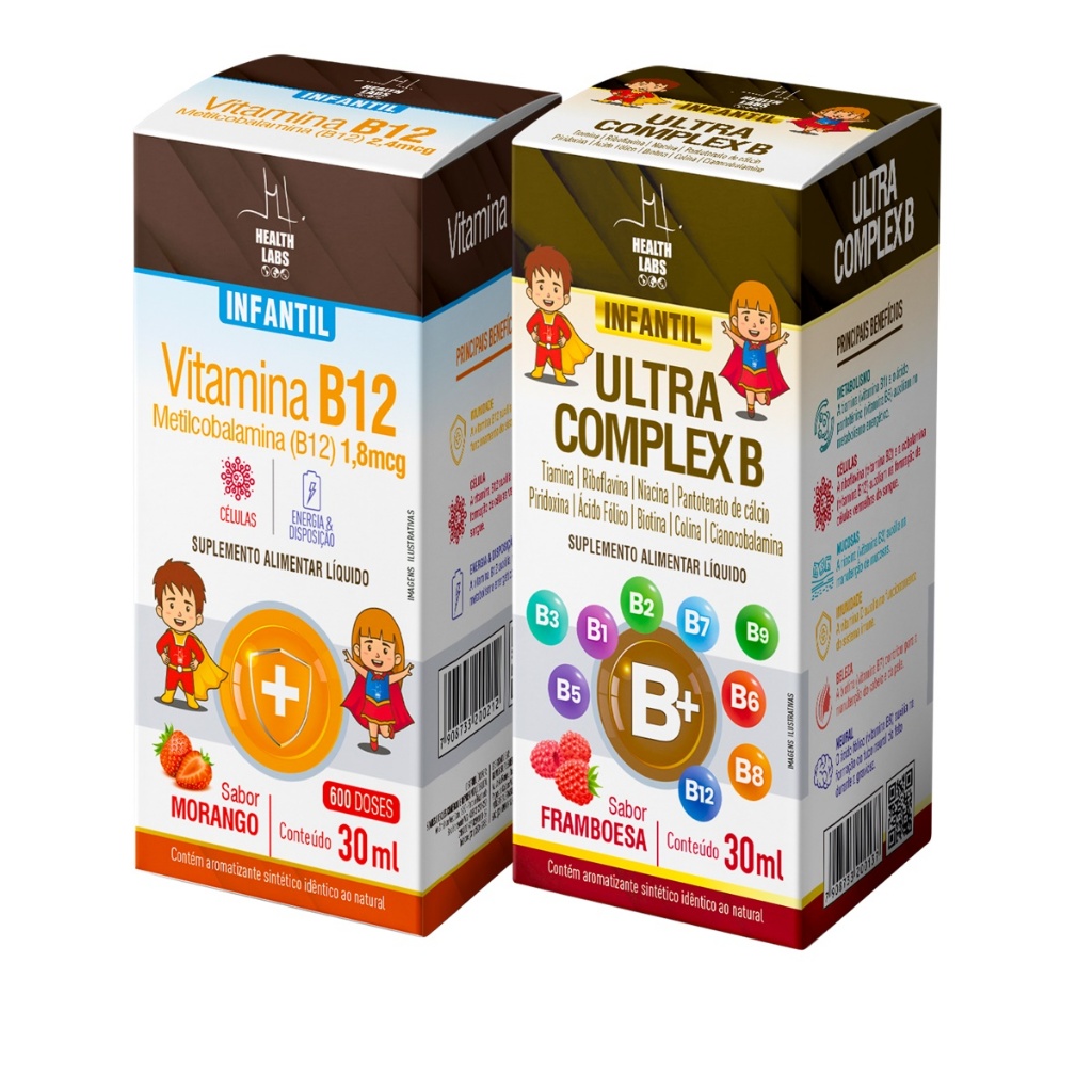 Kit Vitamina B12 Infantil 30ml Morango + Ultra Complexo B Infantil 30ml ...