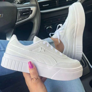 Tênis Feminino Casual Plataforma Branco Confortável Macio Leve