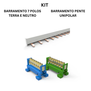 Kit barramento pente monofasico com barramento terra e neutro 7 polos