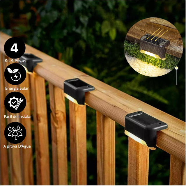 LED Solar Exterior para Decoração 4 peças Luzes de Jardim Cerca, Caminho, Quintal, Pátio