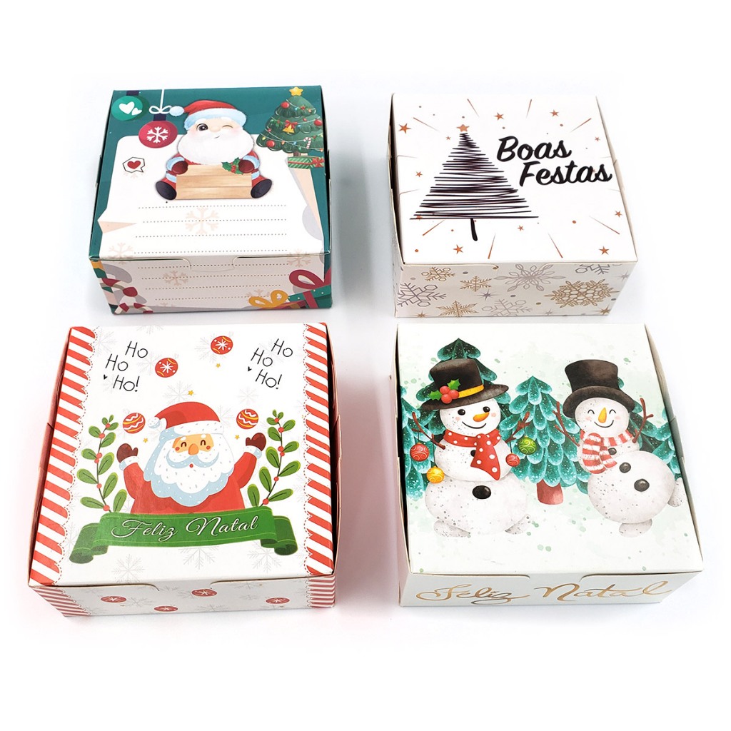 200 caixas para 4 doces de Natal, monta fácil a pronta entra. 8,5cm x 8,5cm x 3,5cm