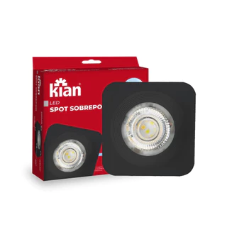 Kit 14 Spot LED Sobrepor Quadrado Preto 5W 3000K Branca Quente Bivolt Kian