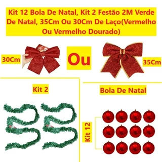 Kit Enfeites Natal Com 2Un 2M Festão Verde De Natal Kit 15 Bola De Natal E 35Cm Laço Ou 30Cm Laço