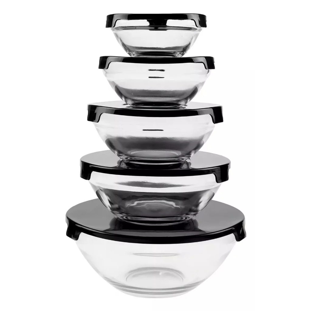 Jogo de 5 potes de vidro tampa plastico Bowls Hermetico cor transparente