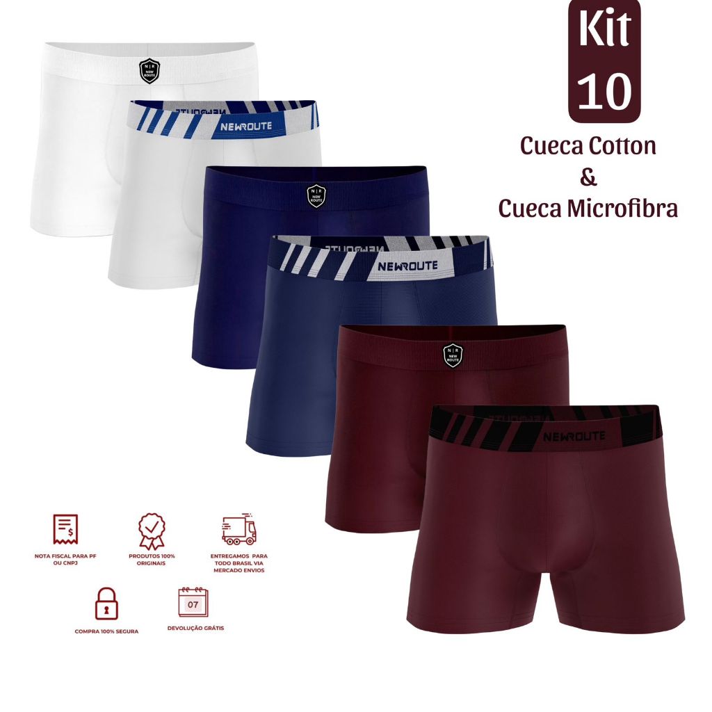 Kit 10 Cuecas Boxer Cueca Box Adulto Masculino Microfibra e Algodão ...