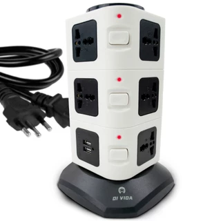 Tomada Elétrica Vertical 4 Saídas Universais 2 Usb 2500w Cor Branco