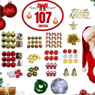 KIT 107 ENFEITES PARA DECORAÇÃO ARVORE DE NATAL - 106 ENFEITES + PISCA LED ***KIT COMPLETO NATAL