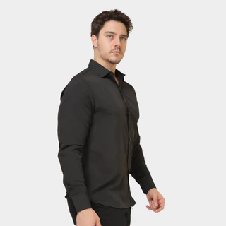 Camisa Social Masculina Manga Comprida Slim Fácil lisa L001