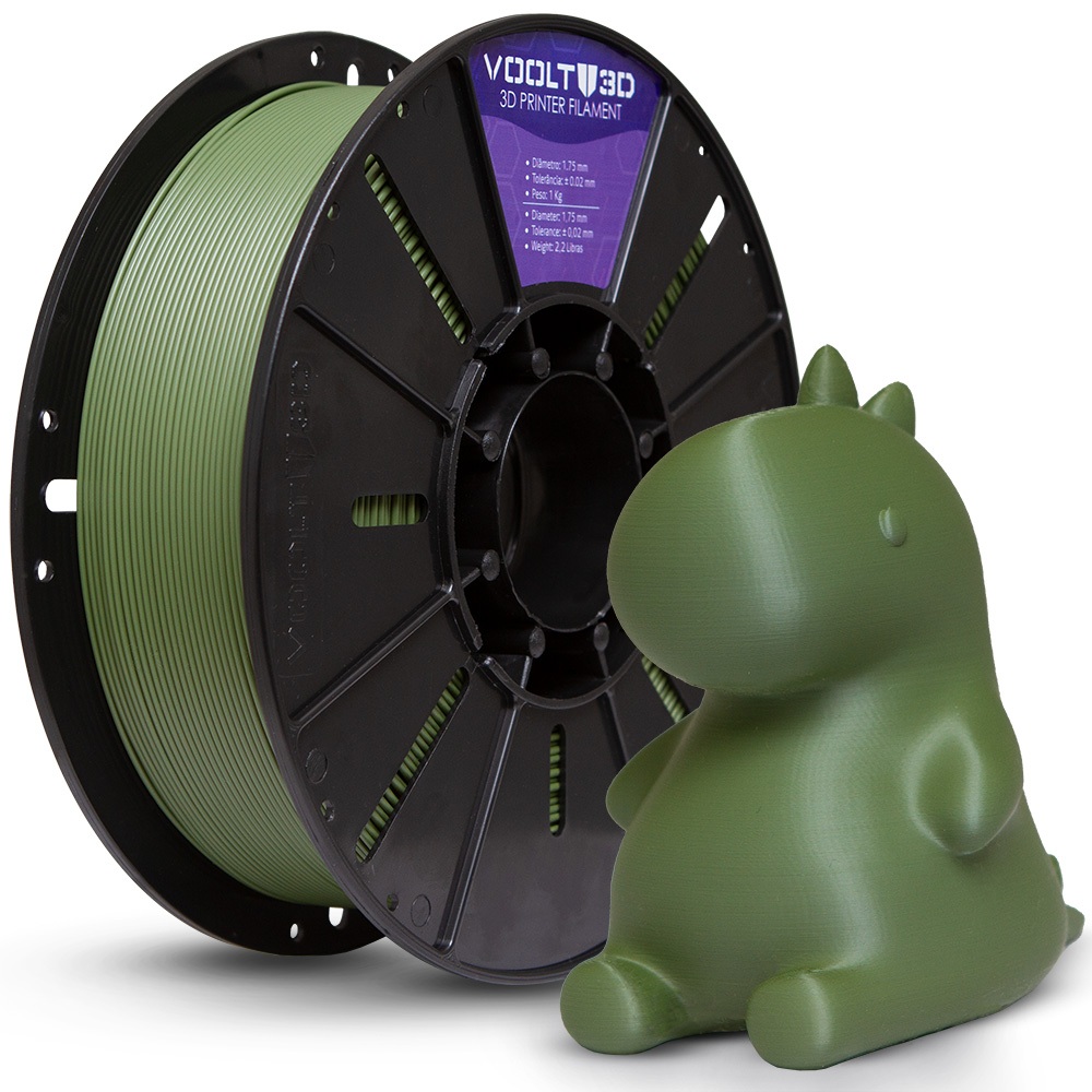 Filamento PLA Verde Oliva Velvet 1Kg 1,75mm Efeito Aveludado Impressora 3D FDM Voolt3D Oficial