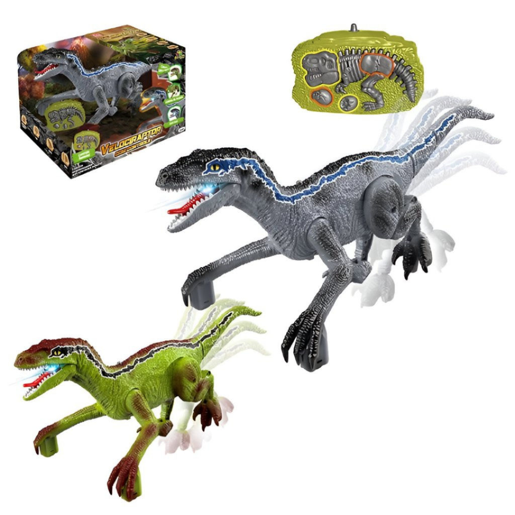 Dinossauro Velociraptor com Controle Remoto que Anda com Som e Luz
