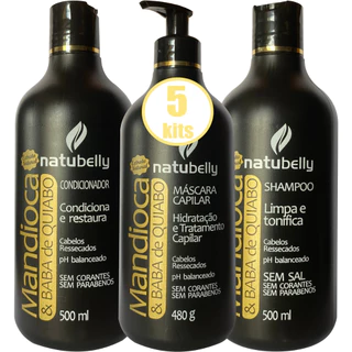 5 Kit Mandioca E Baba De Quiabo Natubelly Cosméticos