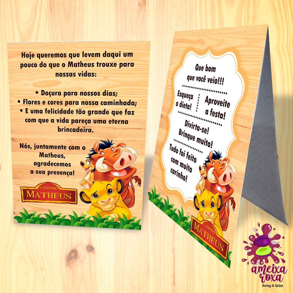 Cartão de Agradecimento Festa Aniversário Personalizado Rei Leão (tc+td)