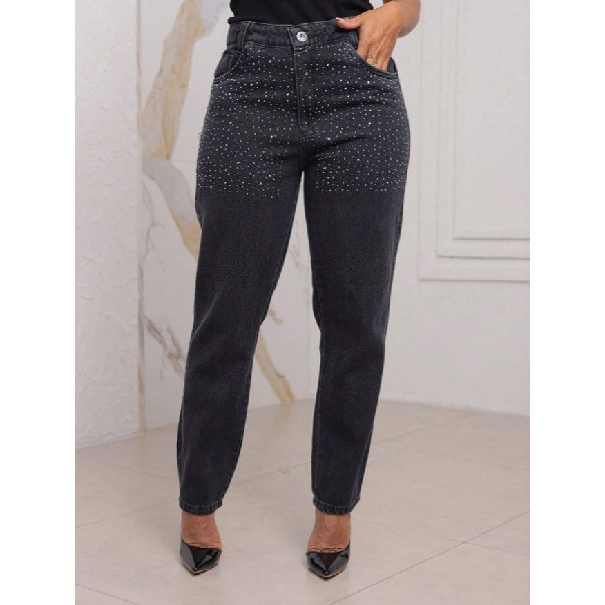 Calça Jeans Preta Feminina com Brilho | Shopee Brasil