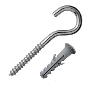 Kit Gancho + Bucha p/ Fixação de 6, 8 ou 10 mm 100 peças Conteudo 50 Buchas + 50 Pitao Gancho Aberto