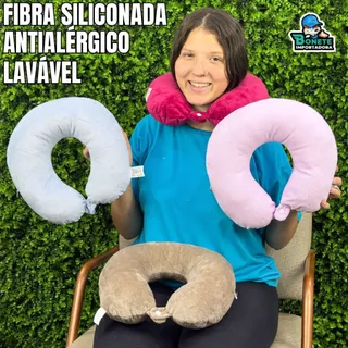 Almofada Cervical de Viagem Aveludada com Zíper em Oferta na Shopee