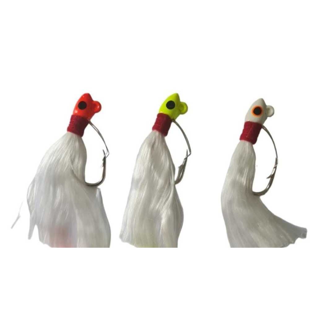 kit 06 unidades isca artificial xuxinha mutuca anti-enrosco 6/0 7/0 03-unidades cada tamanho 01 cada cor